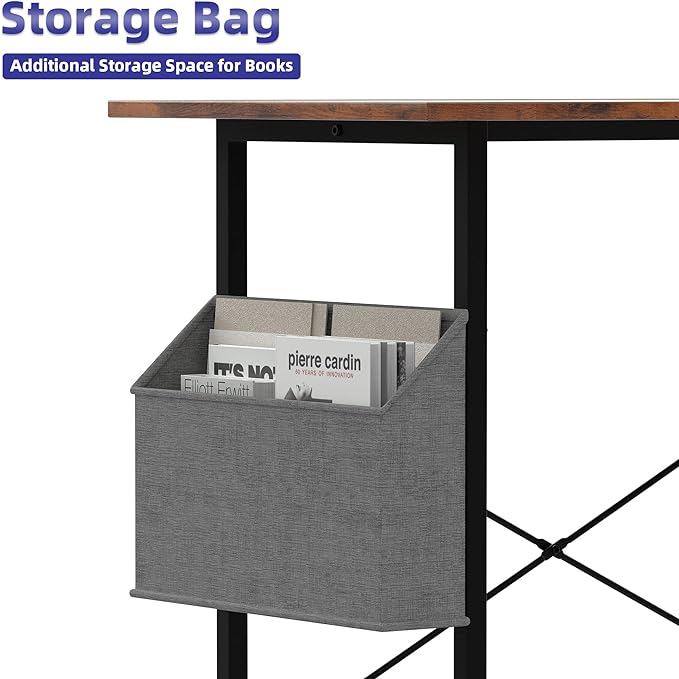 Pamray 47 Inch Computer Desk for Small Spaces with Storage Bag, Home Office Work Desk with Headphone Hook, Small Office Desk Study Writing Table - LeafyLoom