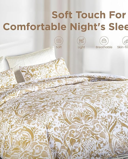 Sophia & William Queen Size Comforter Set for All Season, 3 Pcs Bedding Set with Bronze Printed Comforter with & 2 Pillowcases - LeafyLoom