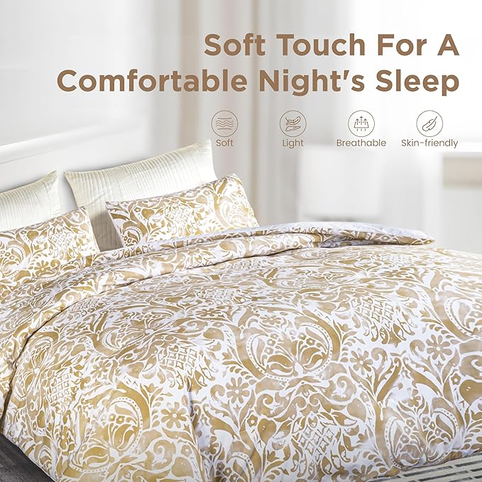Sophia & William Queen Size Comforter Set for All Season, 3 Pcs Bedding Set with Bronze Printed Comforter with & 2 Pillowcases - LeafyLoom