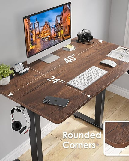 STARY Electric Adjustable Height Sit Stand Home Office Desk with Splice Board, 40x24, Rustic Brown/Black Frame - LeafyLoom