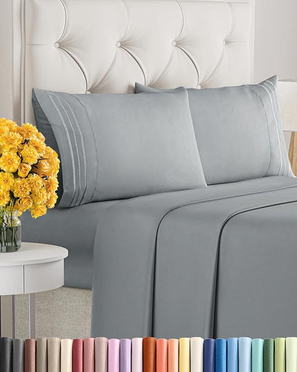 Cal King Size 4 Piece Sheet Set - Comfy Breathable & Cooling Sheets - Hotel Luxury Bed Sheets for Women & Men - Deep Pockets, Easy-Fit, Soft & Wrinkle Free Sheets - Steel Blue Oeko-Tex Bed Sheet Set - LeafyLoom