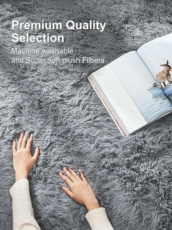 Ophanie Grey Machine Washable 3 x 5 Feet Rugs for Bedroom, Fluffy Shaggy Bedside Floor Dorm Area Rug, Soft Fuzzy Non-Slip Indoor Room Carpet for Kids Boys Girls Teen Home Decor Aesthetic, Nursery - LeafyLoom