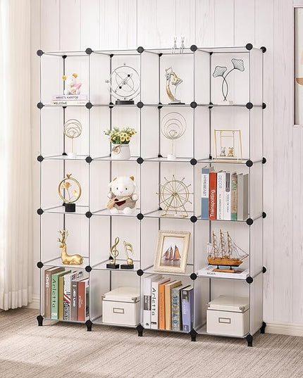 ANWBROAD Cube Storage Organizer 20-Cube Cubby Shelving Book Shelf Living Room Closet Clothes Organizers Kids Toys Craft Yarn Storage with Rubber Hammer for Bedroom Office White ULCS020T - LeafyLoom