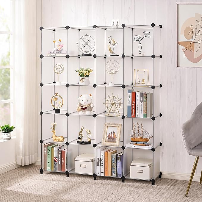 ANWBROAD Cube Storage Organizer 20-Cube Cubby Shelving Book Shelf Living Room Closet Clothes Organizers Kids Toys Craft Yarn Storage with Rubber Hammer for Bedroom Office White ULCS020T - LeafyLoom