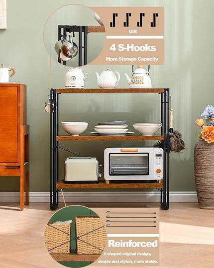 HCHQHS Bookshelf, 3-Tier Industrial Bookcase, Rustic Open Book Shelf, Freestanding Horizontal Bookshelves with Metal Frame - LeafyLoom