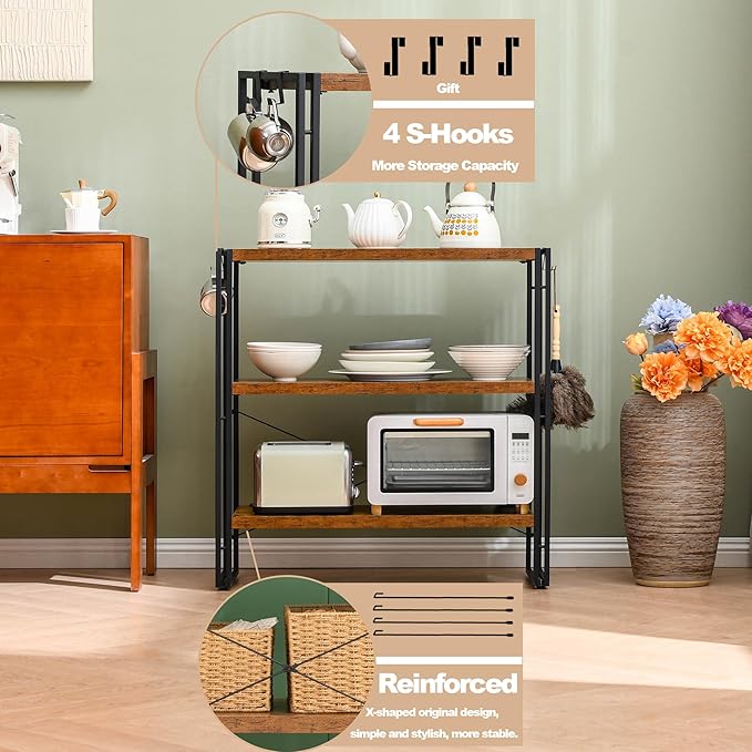 HCHQHS Bookshelf, 3-Tier Industrial Bookcase, Rustic Open Book Shelf, Freestanding Horizontal Bookshelves with Metal Frame - LeafyLoom