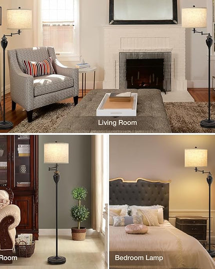 Floor Lamp for Living Room Bedroom, 3 Color Temperature 350° Adjustable Swing Arm Floor Lamp Vintage Standing Lamp Traditional Farmhouse Floor Lamp Tall Lamp for Office Home Nursery Study Room Hotel - LeafyLoom