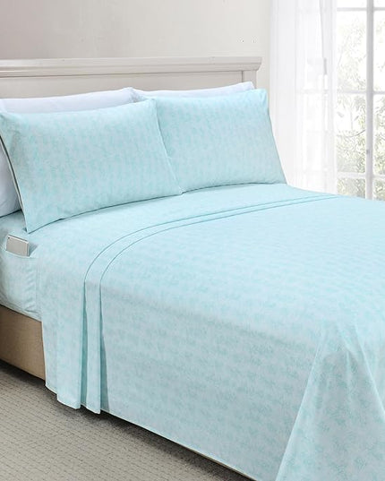 Elegant Comfort Softest and Coziest 6-Piece Sheet Set - 1500 Premium Hotel Quality Microfiber - Deep Pocket, Wrinkle Resistant 6-Piece Wave Pattern Bed Sheet Set, California King, Wave Aqua - LeafyLoom