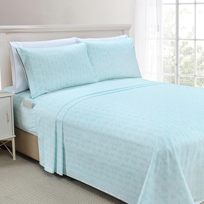 Elegant Comfort Softest and Coziest 6-Piece Sheet Set - 1500 Premium Hotel Quality Microfiber - Deep Pocket, Wrinkle Resistant 6-Piece Wave Pattern Bed Sheet Set, California King, Wave Aqua - LeafyLoom
