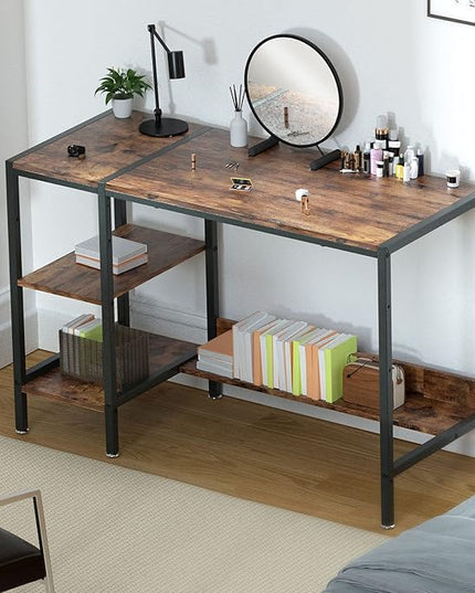 Gaming/Computer Desk - 47” Home Office Small Desk with Monitor Stand, Rustic Writing Desk for 2 Monitors, Adjustable Storage Space, Modern Design Corner Table. - LeafyLoom