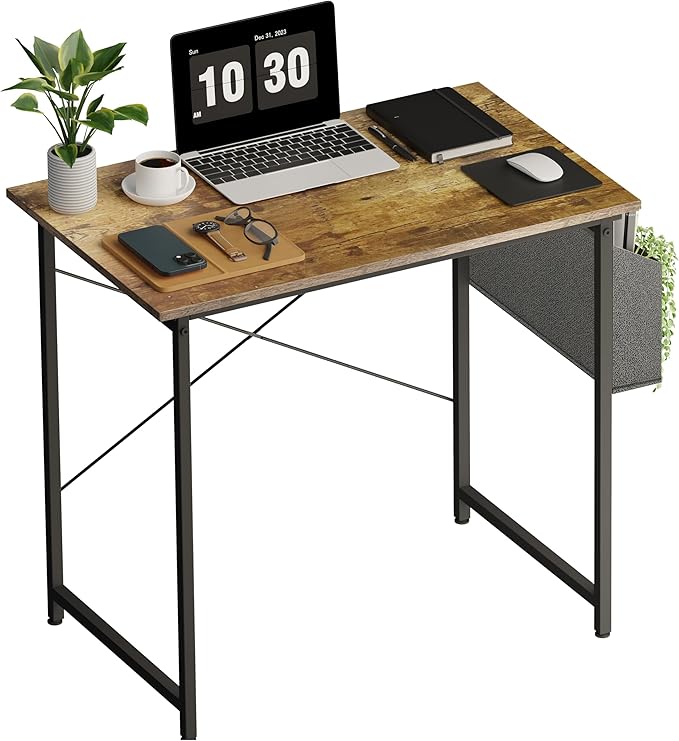 HealSmart Home Office Computer Desk, Modern Style Design with Headphone Hooks for Working, Writing and Gaming, 32 Inch, Deep Brown - LeafyLoom