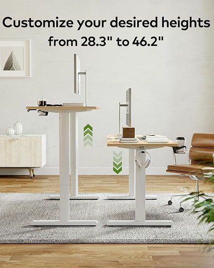 FAMISKY Electric Standing Desk, 63 x 24 Inches Height Adjustable Desk, Ergonomic Home Office Computer Workstation with Splice Board, Light Rustic Brown - LeafyLoom