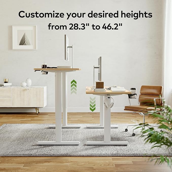 FAMISKY Electric Standing Desk, 63 x 24 Inches Height Adjustable Desk, Ergonomic Home Office Computer Workstation with Splice Board, Light Rustic Brown - LeafyLoom
