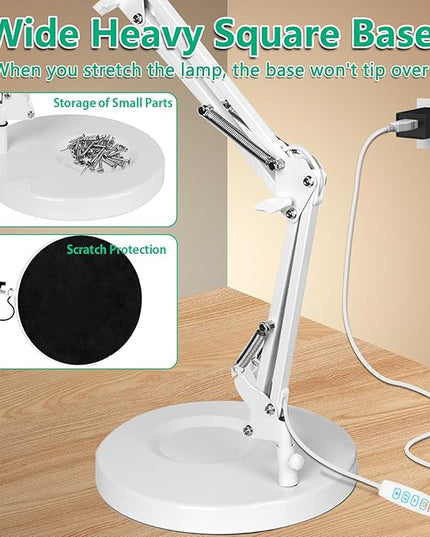 10X Magnifying Glass with Light Hand Free, HITTI 3 Color Stepless Dimmable Magnifying Lamp, 2-in-1 Lighted Deak Lamp & Clamp, Magnifier with Light and Stand for Crafts Reading Close Workbench Repair - LeafyLoom