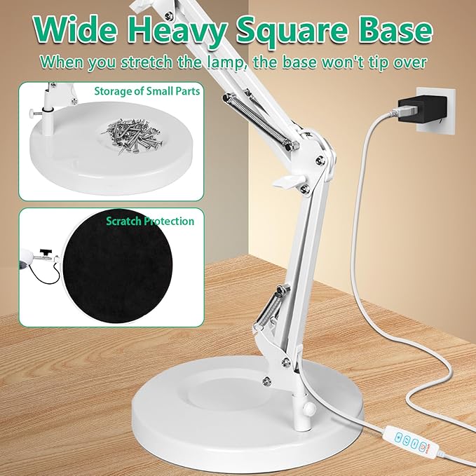 10X Magnifying Glass with Light Hand Free, HITTI 3 Color Stepless Dimmable Magnifying Lamp, 2-in-1 Lighted Deak Lamp & Clamp, Magnifier with Light and Stand for Crafts Reading Close Workbench Repair - LeafyLoom