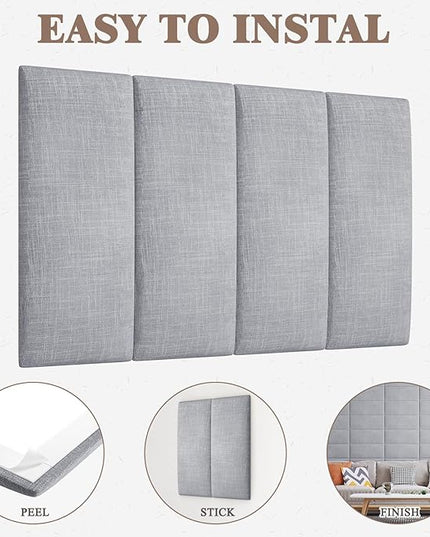 Twin Full Headboard, Wall Mounted Peel and Stick Headboard, Upholstered Tufted Bed Headboard for Twin Size Bed, Floating Dorm Bedroom Tall Headboard Soundproof Wall Panels (6 Panels, 10"x24") - LeafyLoom