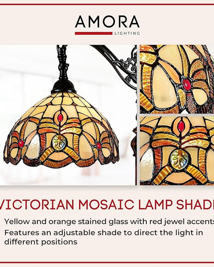 Amora Tiffany Style Floor Lamp Arched 62" Tall Stained Glass Tan Yellow Brown Antique Vintage Light Decor Bedroom Living Room Reading Gift AM272FL11B Lighting - LeafyLoom