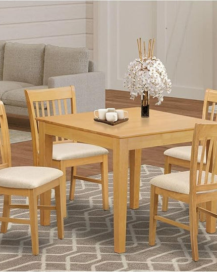 East West Furniture OXNO5-OAK-C 5 Piece Dinette Set for 4 Includes a Square Room Table and 4 Linen Fabric Upholstered Dining Chairs, 36x36 Inch - LeafyLoom