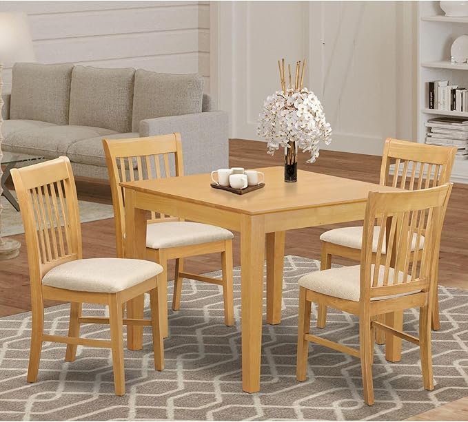 East West Furniture OXNO5-OAK-C 5 Piece Dinette Set for 4 Includes a Square Room Table and 4 Linen Fabric Upholstered Dining Chairs, 36x36 Inch - LeafyLoom