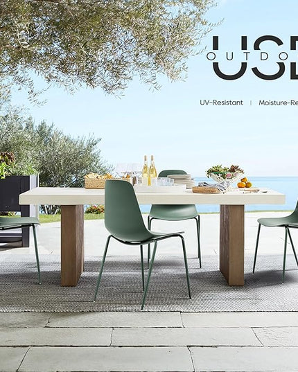 COLAMY Stackable Dining Chairs Set of 4, Indoor Outdoor Dining Room Side Chairs with Metal Legs, Modern Plastic Patio Chairs for Home/Kitchen/Office/Resturant/Bistro/Cafe, Green - LeafyLoom