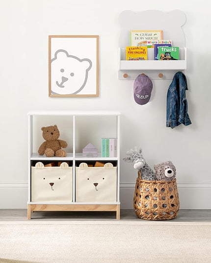 Delta Children babyGap Oxford 6-in-1 Convertible Crib + Brannan Bear Bookcase with Bins + Brannan Bear Wall Shelf with 4 Hooks, Bianca White/Natural (Bundle) - LeafyLoom