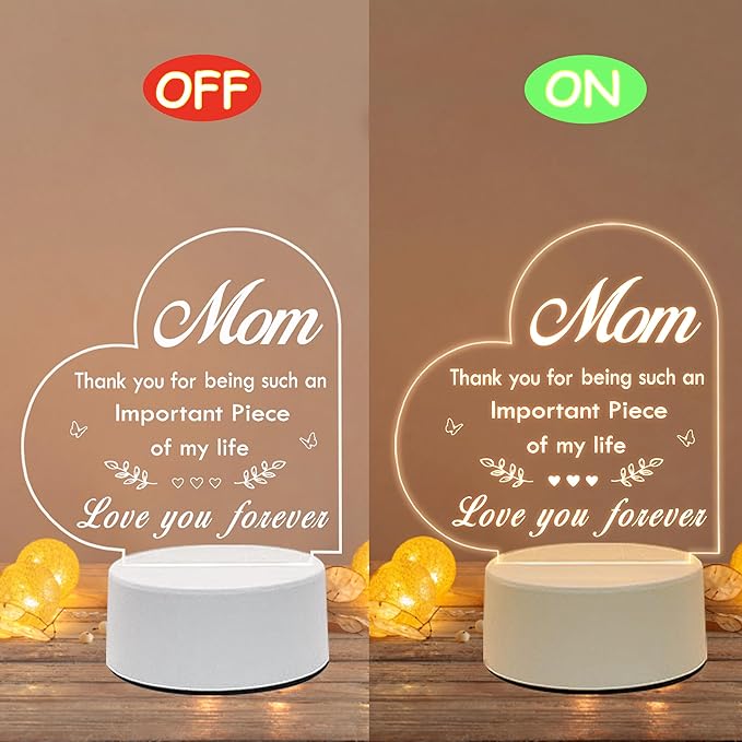 Mom Gifts, Gifts for Mom from Daughter Son - Acrylic Night Light, Mom Birthday Gifts, Best Mom Ever Gifts, Mothers Day Christmas Valentines Day Gifts for Mom - LeafyLoom