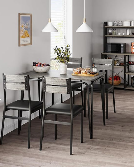 Dining Table for 4, Small Table and Chairs Set of 4, Square Dinette Set for 4, Dinner Table Set, 5 Piece Kitchen & Dining Room Sets for Small Space, Apartment (Gray, Dining Table with 4 Chairs) - LeafyLoom