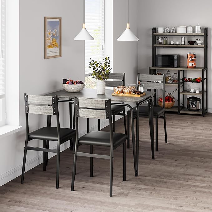 Dining Table for 4, Small Table and Chairs Set of 4, Square Dinette Set for 4, Dinner Table Set, 5 Piece Kitchen & Dining Room Sets for Small Space, Apartment (Gray, Dining Table with 4 Chairs) - LeafyLoom