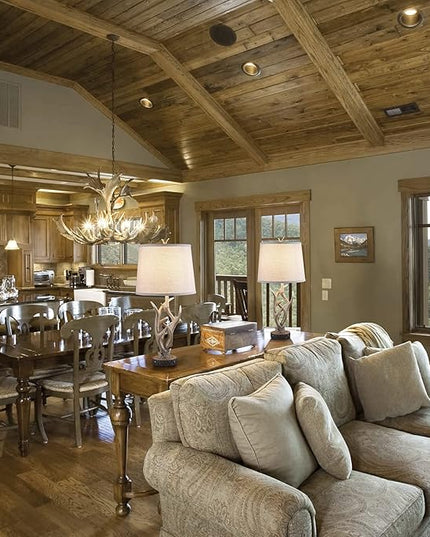 Dungoo Rustic Western Table Lamp Set of 2, 26" Farmhouse Table Lamp for Bedroom with 2 USB Ports, Natural Antler Table Lamp for Christmas Living Room Gift Foyer Office (Rustic Brown) - LeafyLoom