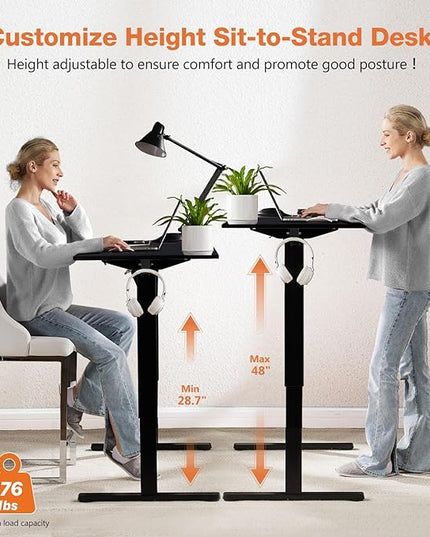 Sweetcrispy Electric Adjustable Height Standing Desk - 55 x 24 inch Sit to Stand Up Desk with Splice Board, Rising Home Office Computer Table with 2 Hook and Wire Hole for Work - LeafyLoom