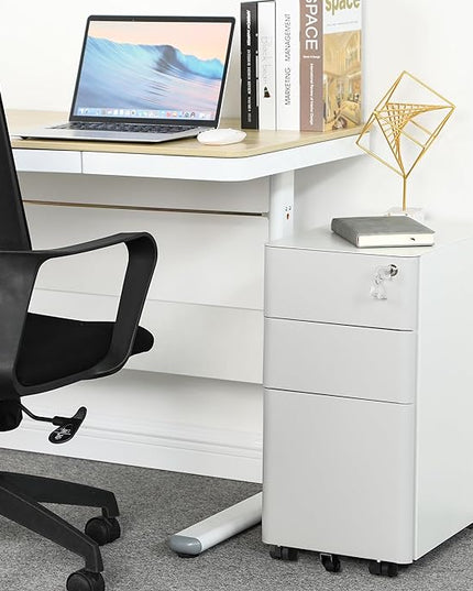 YITAHOME 3-Drawer Metal Filing Cabinet Office Drawers with Keys, Compact Slim Portable File Cabinet, Pre-Built Office Storage Cabinet for A4/Letter/Legal (Gray and White) - LeafyLoom