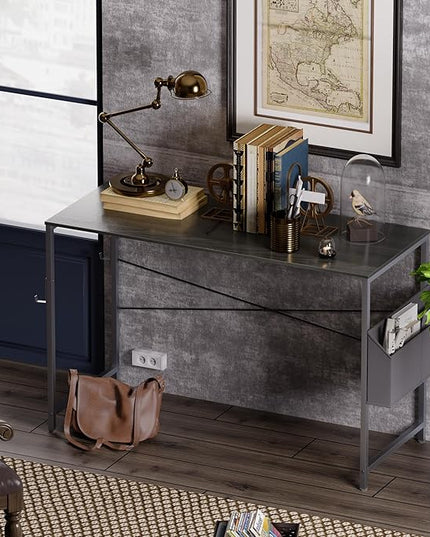 Pamray 47 Inch Computer Desk Small Spaces Desk with Storage Bag for Bedroom Writing and Home Office Work Small Study Desk Table Espresso Gray - LeafyLoom