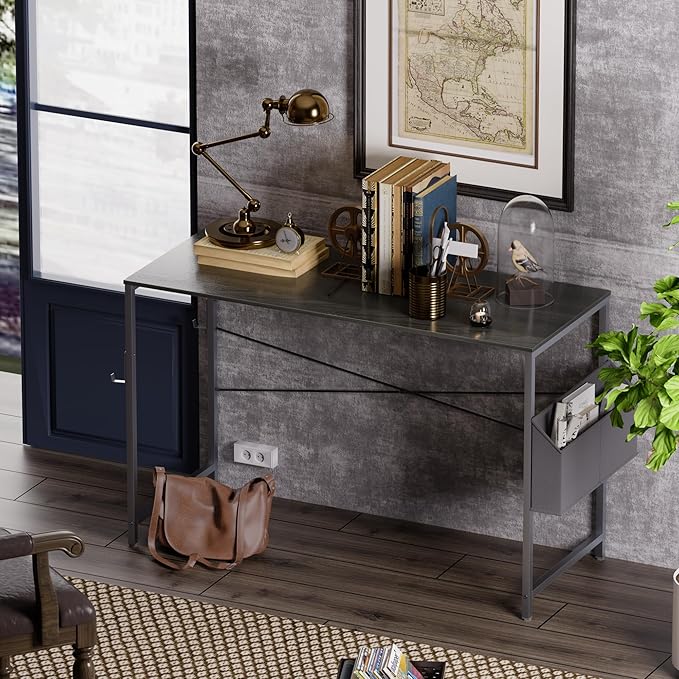 Pamray 47 Inch Computer Desk Small Spaces Desk with Storage Bag for Bedroom Writing and Home Office Work Small Study Desk Table Espresso Gray - LeafyLoom