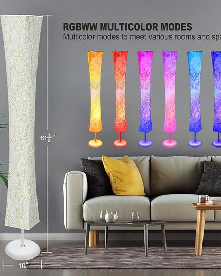 Floor Lamp, RGB Color Changing, Smart Control Music Sync with Fabric Shade, Standing Lamp for Living Room Bedroom Game Room, 62 inch - LeafyLoom