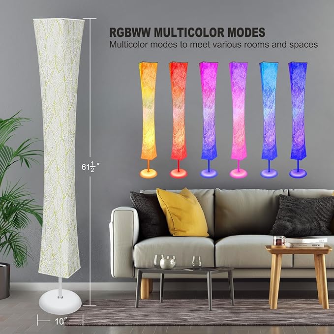 Floor Lamp, RGB Color Changing, Smart Control Music Sync with Fabric Shade, Standing Lamp for Living Room Bedroom Game Room, 62 inch - LeafyLoom