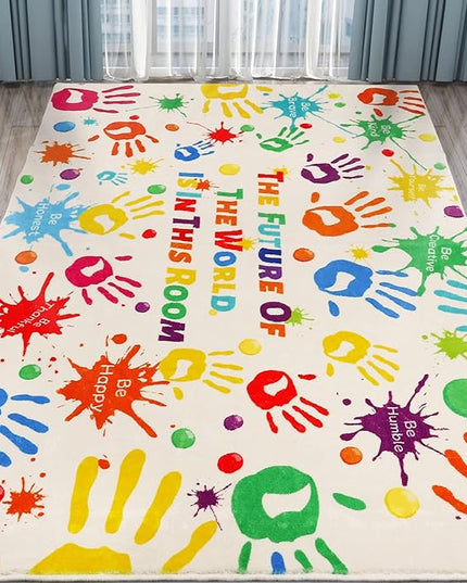 Colorful Kids Rug, Washable Rug for Kids, Handprints Area Rugs for Kids Bedroom, Non-Slip Play Mat Ultra Soft Thick Indoor Plush Rugs for Playroom Classroom Nursery Decor (78.7 X 59 INCH) - LeafyLoom