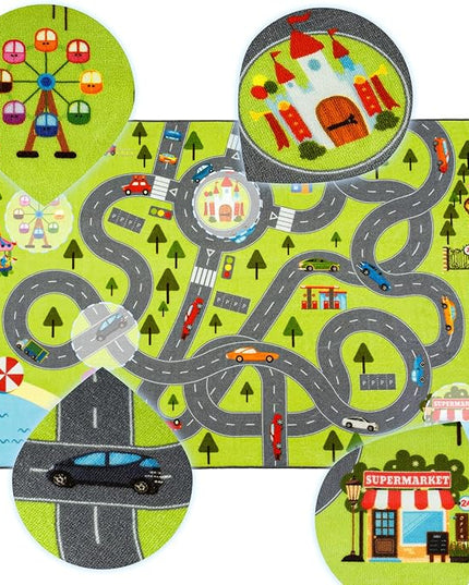 HOMORE Kids Play Mat Rug, Fun and Educational City Play Rug for Hot Wheels Track Racing and Toys, Kids Carpet Playmat Area Rug for Children Bedroom Play Room Nursery, 4x6 Feet - LeafyLoom