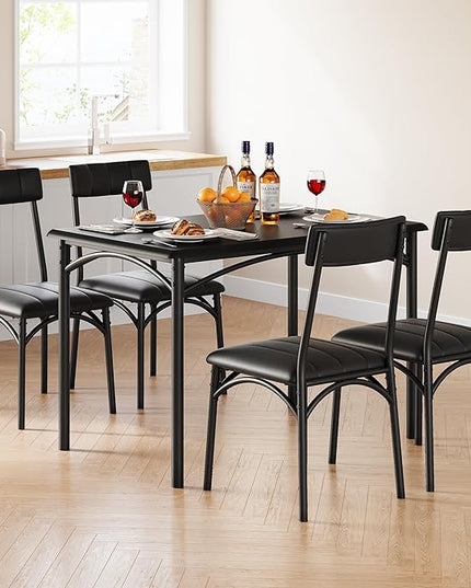 GAOMON Dining Table Set for 4, Kitchen Table and Chairs for 4 with Upholstered Chairs, 5 Piece Dining Room Table Set, Rectangular Kitchen Table Set for Small Space, Apartment, Studio, Rustic Black - LeafyLoom