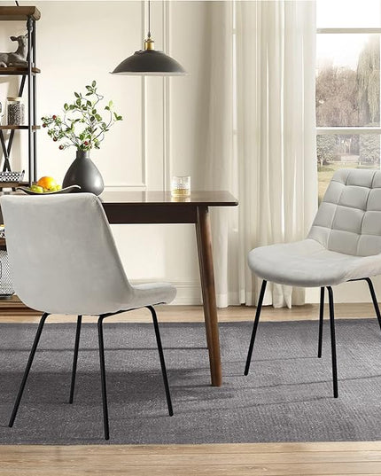 NicBex Velvet Dining Chairs, Upholstered Reception Chairs, Tufted Accent Chair with Metal Legs for Home Kitchen, Living Room, Set of 2, White - LeafyLoom