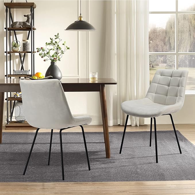 NicBex Velvet Dining Chairs, Upholstered Reception Chairs, Tufted Accent Chair with Metal Legs for Home Kitchen, Living Room, Set of 2, White - LeafyLoom