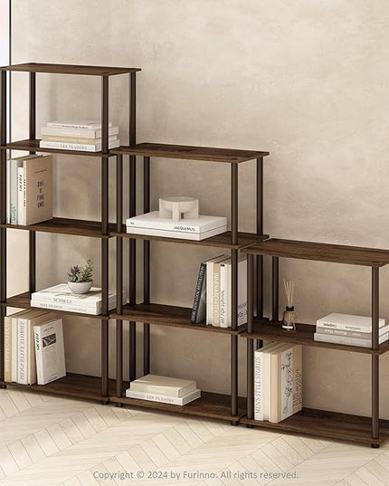 Furinno Turn-N-Tube 5-Tier Multipurpose Compact Display Rack, Shelving Unit, Bookcase, Walnut/Brown - LeafyLoom
