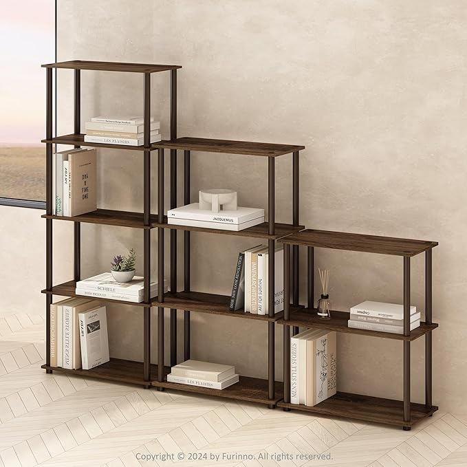Furinno Turn-N-Tube 5-Tier Multipurpose Compact Display Rack, Shelving Unit, Bookcase, Walnut/Brown - LeafyLoom