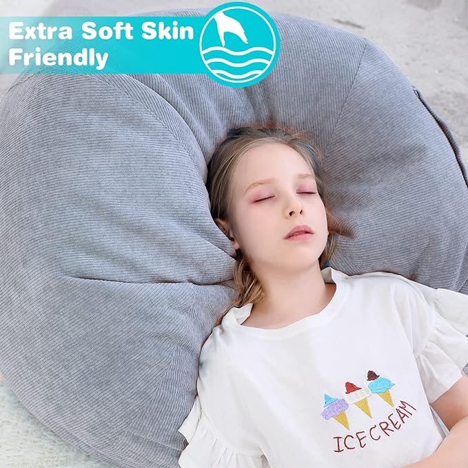 Stuffed Animal Storage Bean Bag Chair Cover (No Filler) for Kids and Adults.Soft Premium Corduroy Stuffable Beanbags for Organizing Children Plush Toys or Memory Foam Small 100L (Grey) - LeafyLoom