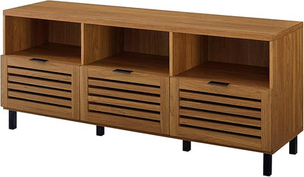 Walker Edison Modern Wood TV Stand with Slat Doors for TV's up to 65" Flat Screen Living Room Storage Cabinet Doors and Shelves Entertainment Center, 58 Inch, English Oak - LeafyLoom