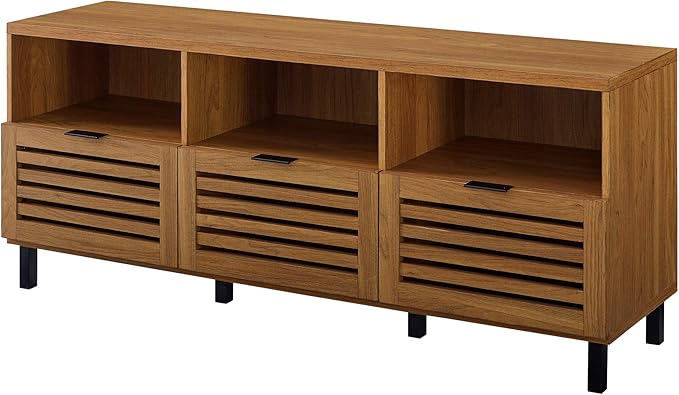 Walker Edison Modern Wood TV Stand with Slat Doors for TV's up to 65" Flat Screen Living Room Storage Cabinet Doors and Shelves Entertainment Center, 58 Inch, English Oak - LeafyLoom