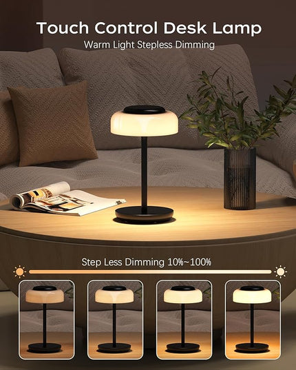 QiMH Battery Operated LED Table Lamp, 5000mAh Cordless Desk Lamp with 3 Level Brightness Touch Control, Mini Rechargeable Night Light for Living Room, Bedroom, Outdoor bar (Black-RGB) - LeafyLoom