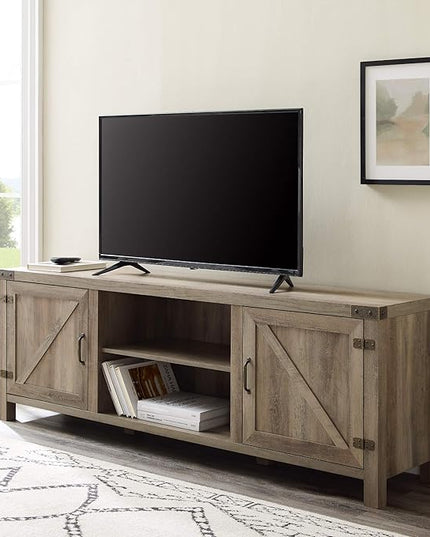 Walker Edison Georgetown Modern Farmhouse Double Barn Door Stand for TVs up to 80 Inches, 70 Inch, Grey Wash - LeafyLoom