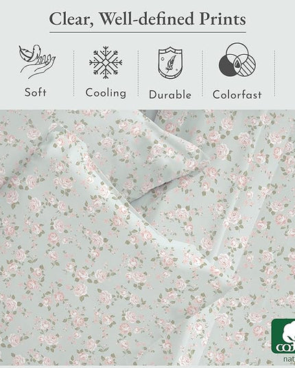 California Design Den Rose Sheet Set Twin XL, 100% Cotton 3 Pc Deep Pocket Twin XL Sheets & Pillowcase Set - Vintage Rose - LeafyLoom