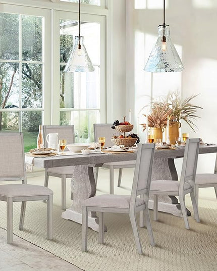 COLAMY Wood Dining Chairs Set of 4, Mid Century Modern Upholstered Kitchen Chairs,19 Inch Fabric Dining Chair with Back for Kitchen Dining Room,Grey - LeafyLoom