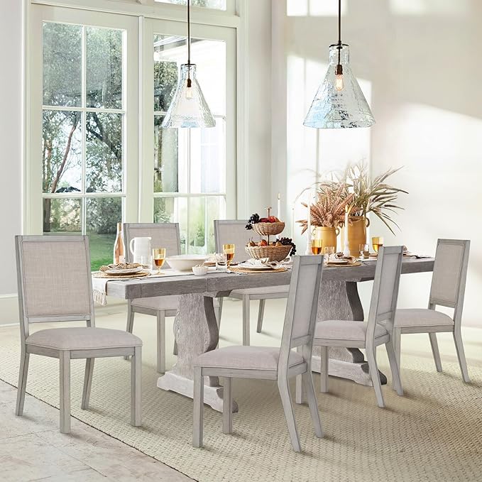 COLAMY Wood Dining Chairs Set of 4, Mid Century Modern Upholstered Kitchen Chairs,19 Inch Fabric Dining Chair with Back for Kitchen Dining Room,Grey - LeafyLoom